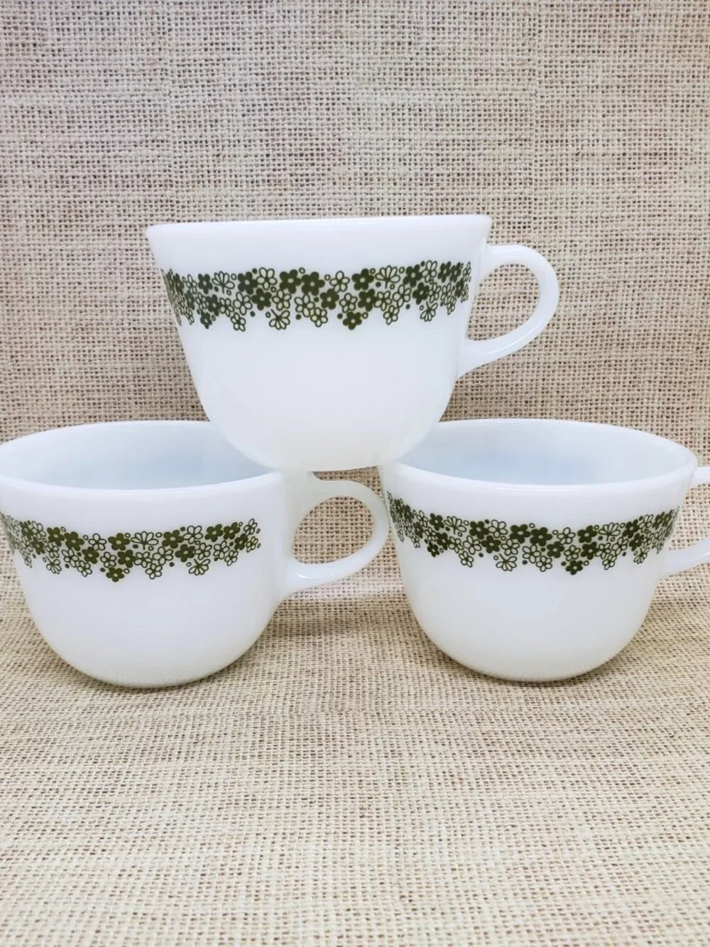3 Pyrex Spring Blossom Mugs White Green Flower Crazy Daisy Corelle Compatibles - Picture 3 of 10